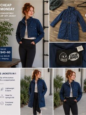 Cheap Monday Navy Convertible Zip-Off Trench Jacket
